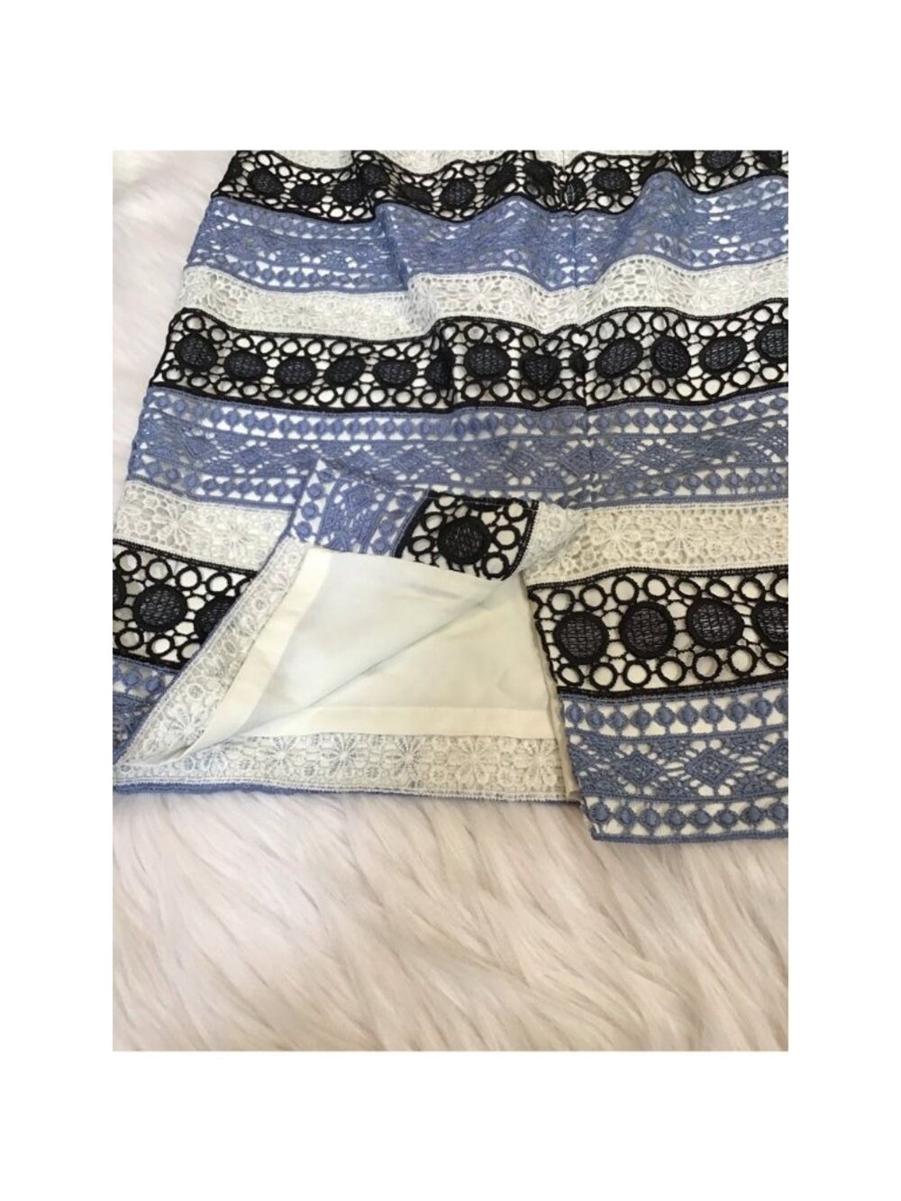 Talbots Womens Straight Skirt Blue 2P Mini Crochet Lace Overlay Zip Petites - Picture 3 of 5
